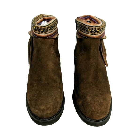 Anthropology Fortress of Inca Fringed Ankle Boots Womens Size 6 Brown Suede Boho - Picture 2 of 12